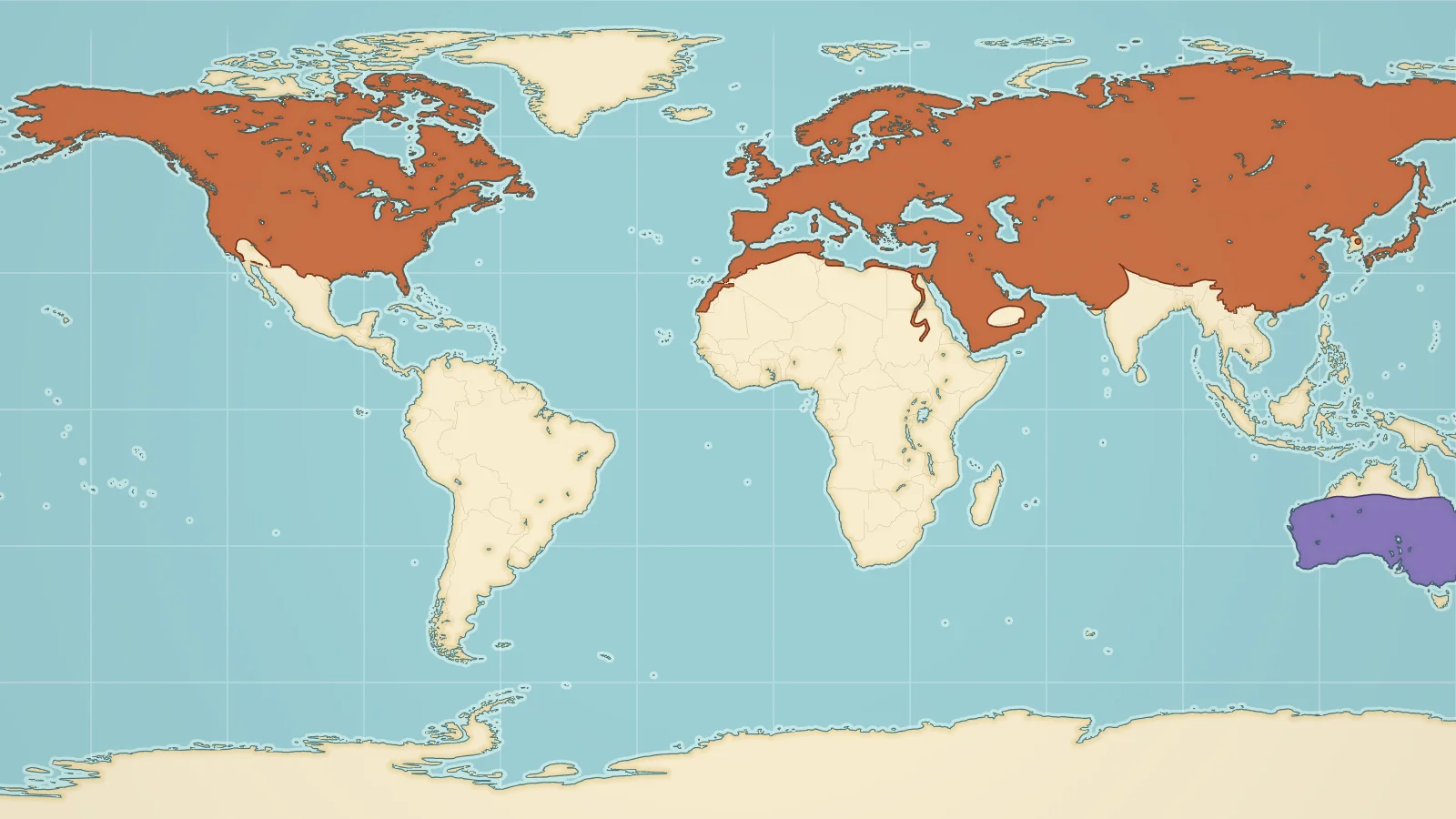 Globe showing where red foxes live in the wild: Canada, Alaska, the northern United States, Europe, Russia and Asia