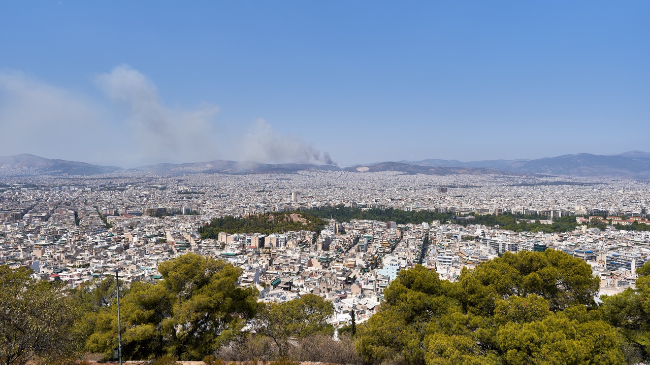 Smoke rising from large-scale forest fires near peatlands.